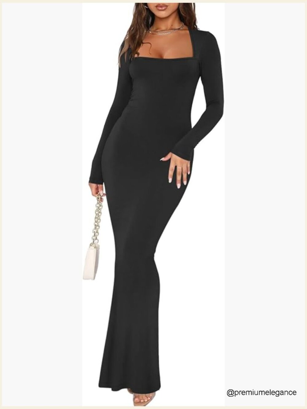 Long Sleeve Ribbed Maxi Dress Square Neck Bodycon Casual Lounge